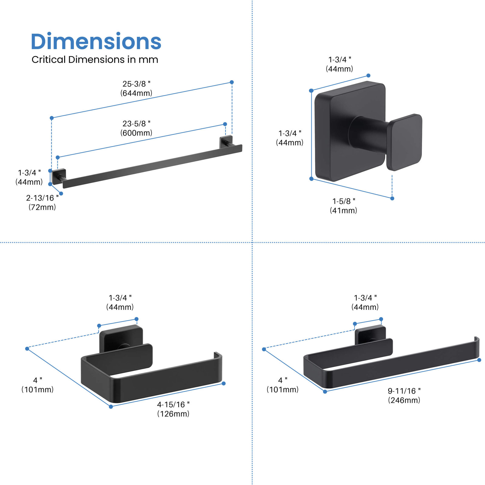 Blaze 4-Piece Bathroom Hardware Set, Matte Black