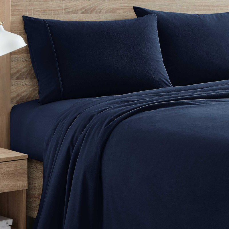 Sweet Home Collection Ultra Soft Microfiber Flannel Sheet Set, King Sheet Set with 2 Pillowcases, Navy