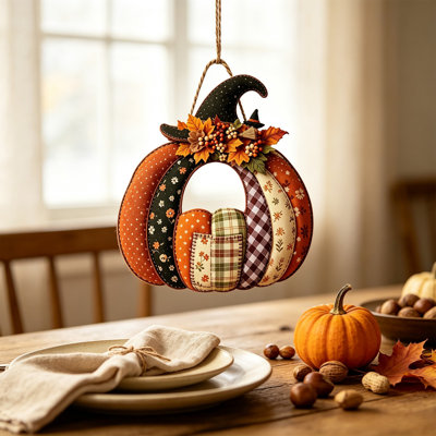 Halloween Decor 1PCS Pumpkin Shaped Wooden Pendant Halloween Thanksgiving Wooden Hanging Sign 2D One Side Printing