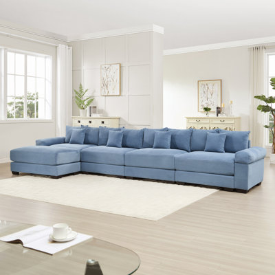 170"Cloud Modular L-Shape Sectional Couch,Soft Corduroy Fabric, With An Ottoman,Deep Seat Wide Armrests, Ergonomic Design,12 Throw Pillows,Easy Assembly,For Living Rooms Studies