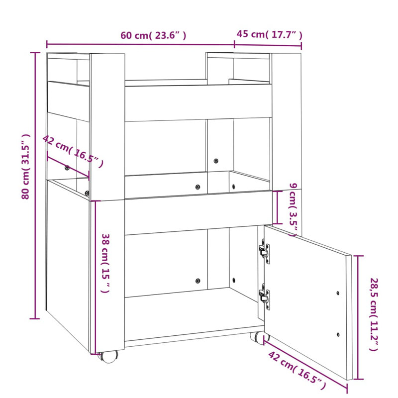 60 Cm Kitchen Trolley, Smoked Oak