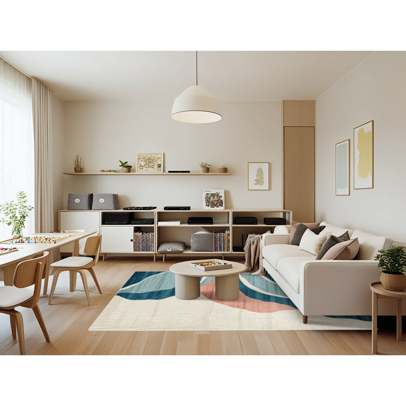 Tapis beige lavable à la machine, Rectangle 7 pi x 9 pi