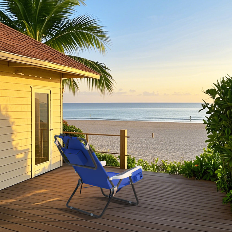 5-Position Adjustable Backpack Beach Chair Folding Lounge Chair with Pillow and Storage Bag