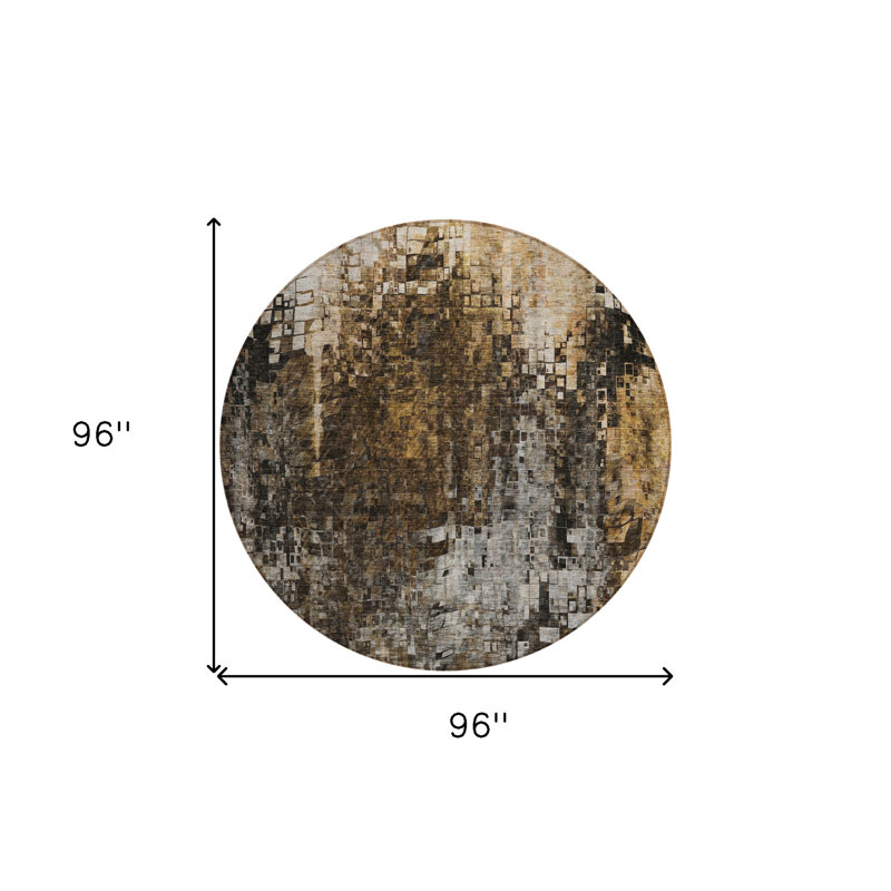 Tapis d'intérieur rond lavable abstrait brun et cuivre 8 pi