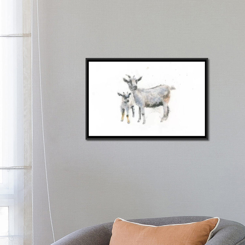 «Goat and Kid», impression sur toile tendue, H 18 po x l 26 po x P 1,5 po, Toile avec cadre noir, Pas de tapis