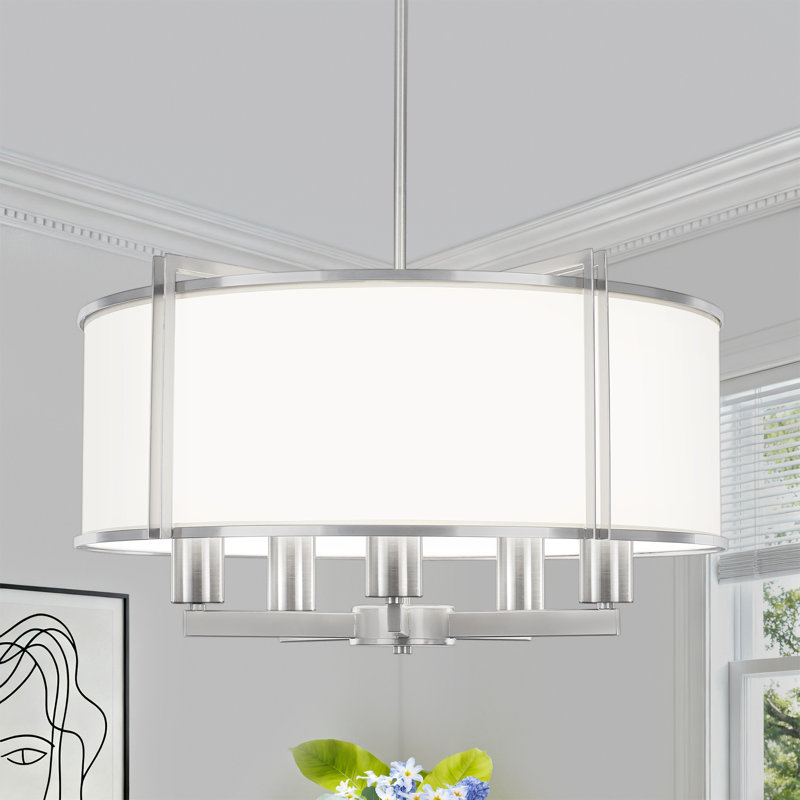 Estrella - Lustre tambour en métal à 5 lumières à intensité variable pour salon, Nickel