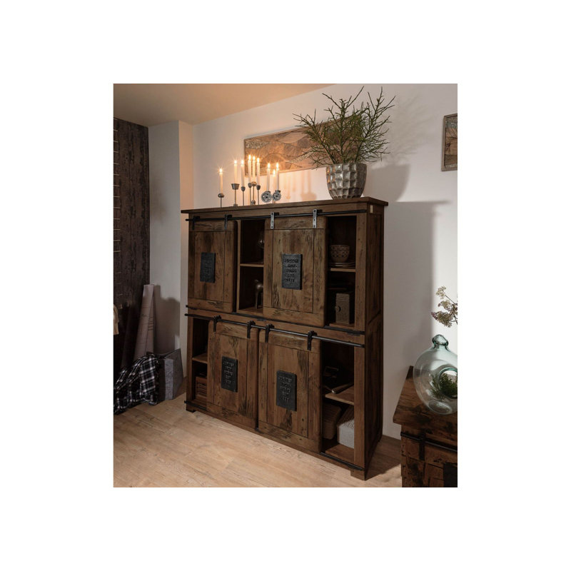 Railway 150cm Solid Wood Sideboard, Brown Lacquered