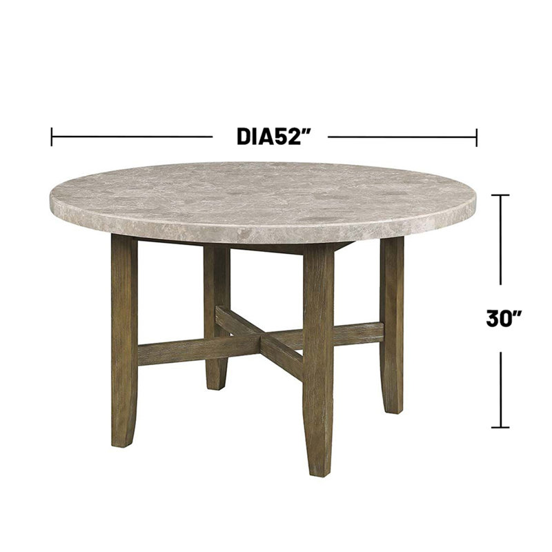 Marble Top Round Dining Table In Rustic Oak Finish