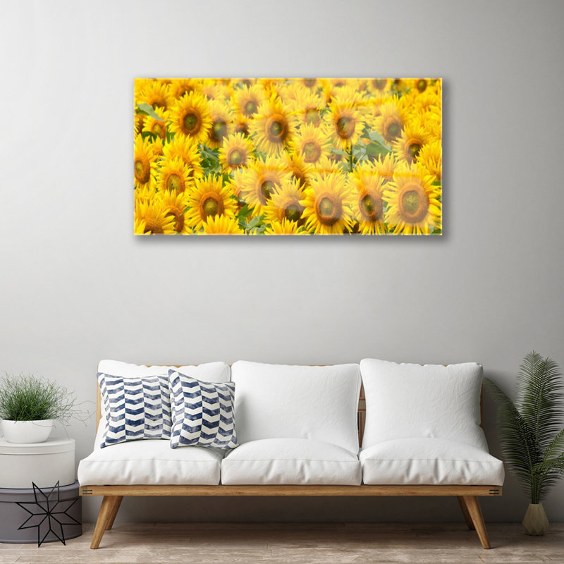 Glass Print Wall Art 100X50cm Image Printed On Glass Decorative Wall Picture Behind Toughened / Tempered Safety Real Glass For Kitchen & Living Room Theme: Sunflowers Floral
