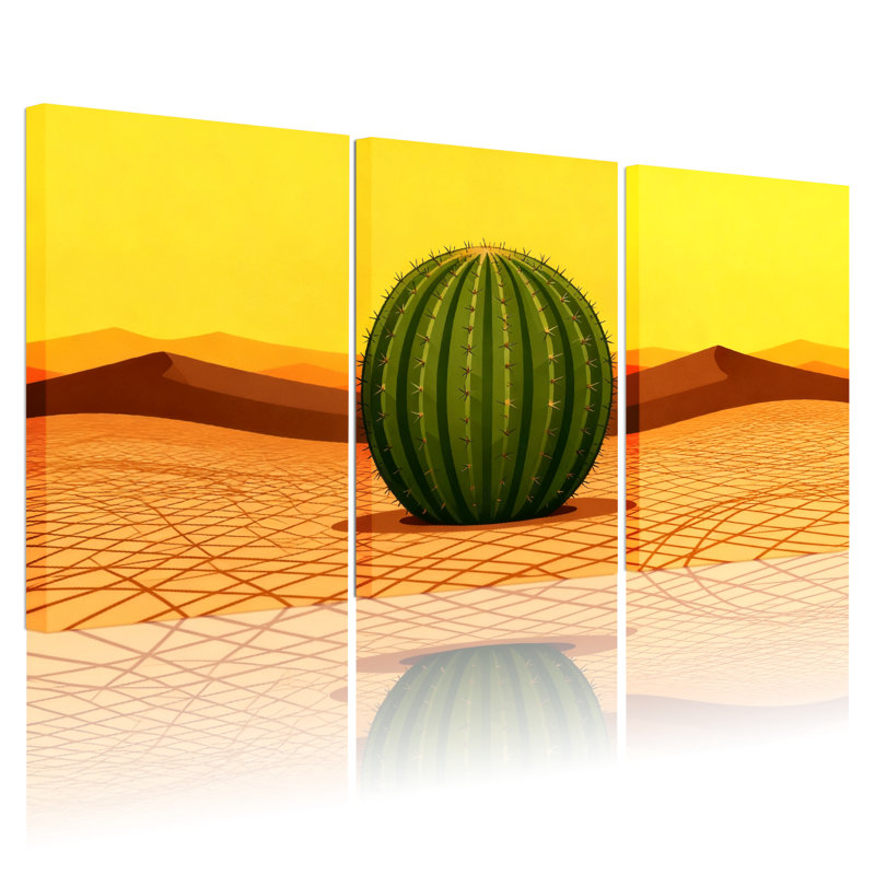 «Cactus Desert Landscape with Cactus and Sunset», ensemble de 3 impressions sur toile, H 18 po x l 36 po