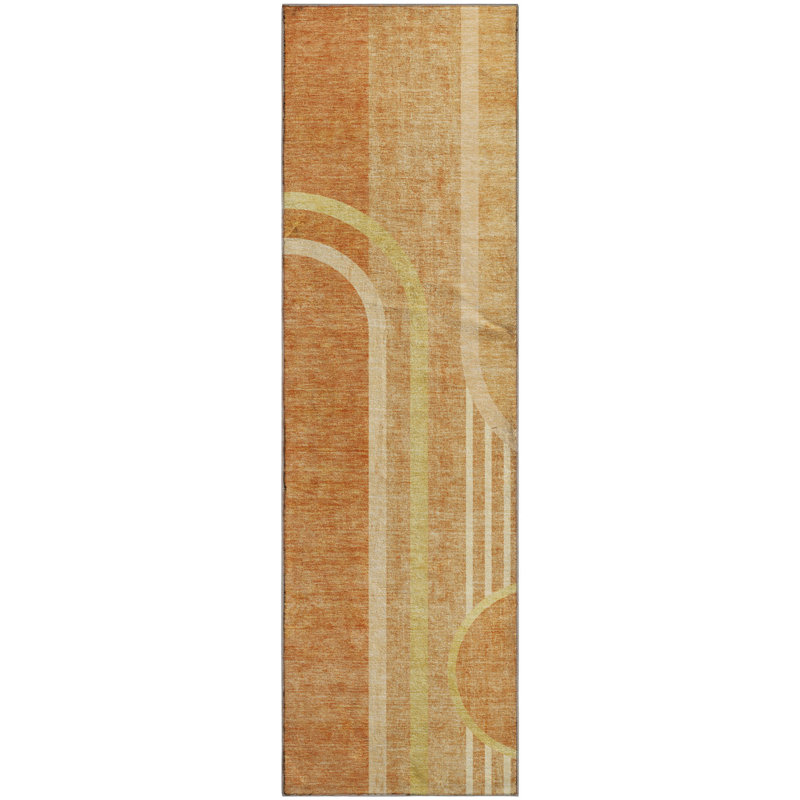 Premium Machine Washable Cerrito AMF532 Terracotta Rug, Runner 2'3" x 7'6"