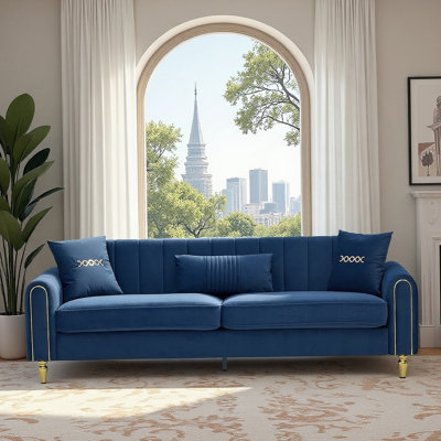 Canapé confortable à 3 places rembourré avec coussins décoratifs et lombaires, conception moderne et pieds en métal durables pour la détente dans le salon