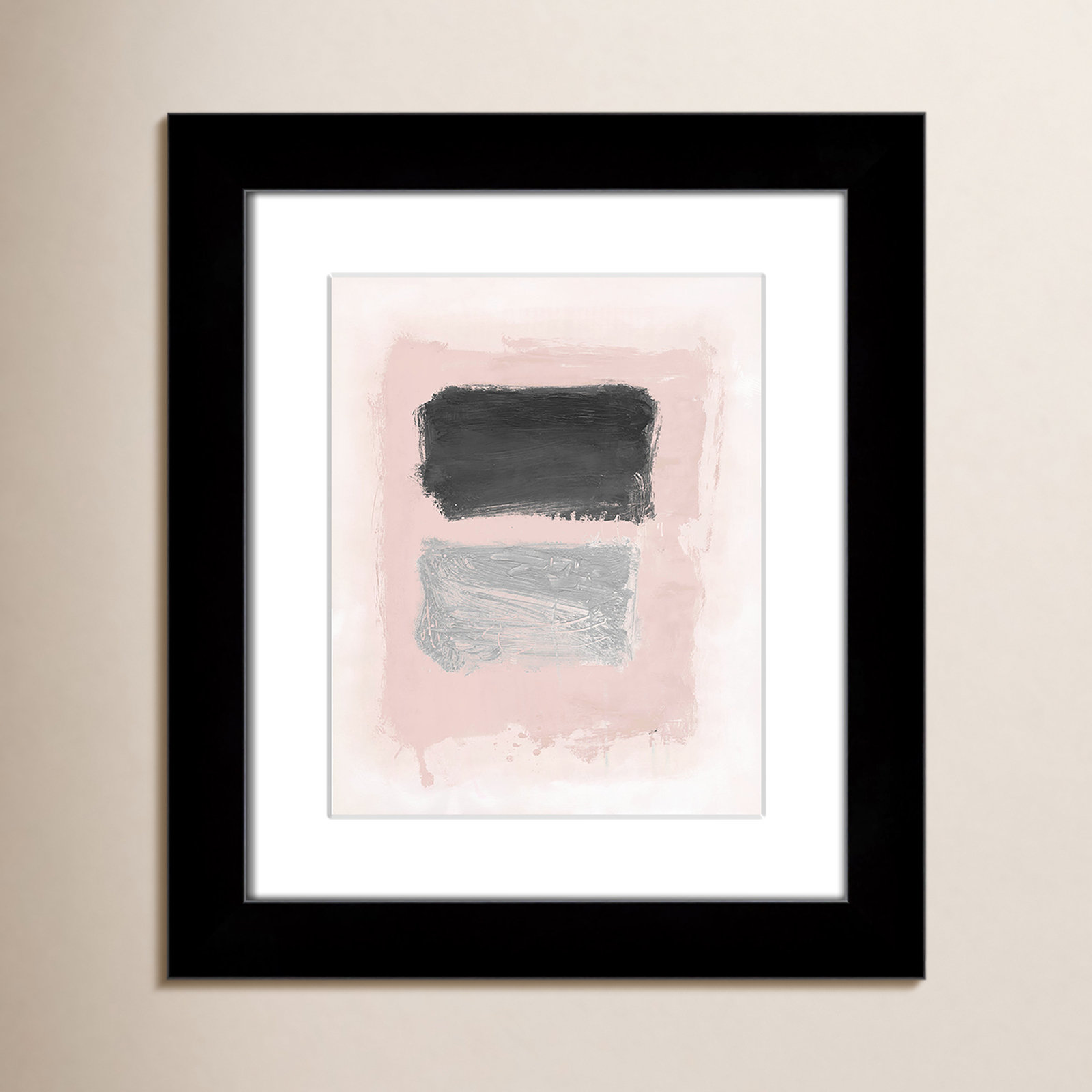 Thomasin Pink, Black And Silver Shimmer I Framed On Paper by  Print, Black Cube Frame Matted, 16.5" H x 14.5" W x 1.25" D  