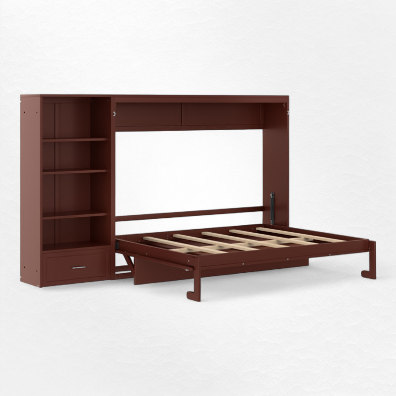Lit escamotable avec tablette et tiroir Murphy, Noyer