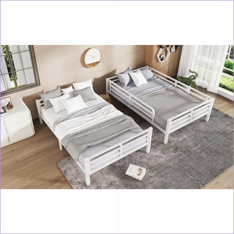 Structure de lit superposé en métal Full XL sur Full XL - Blanc, réduit le bruit, pas de sommier tapissier, peu encombrant pour les ados et les adolescents Adultes