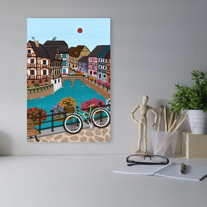 Charmante ville de canal colorée, paisible ville abstraite, impression d'art mural, H 18 po x l 12 po