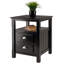 Escoto Black Square Nightstand is constructed from solid and engineered wood, 25 H, 20 W and 20 D