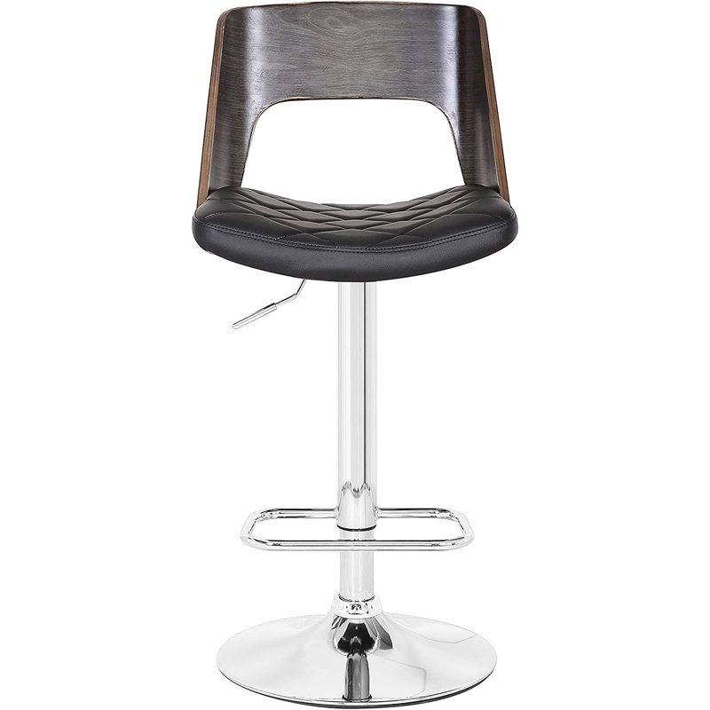 American Design Swivel Bar Stool With Curved Back, Adjustable Height, And Diamond Finish In Weathered Oak Black Upholstery, Finish,