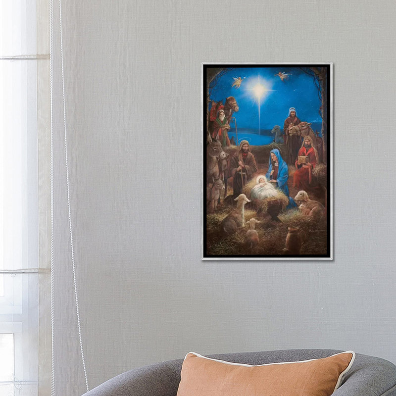 La Nativité par Ruane Manning - reproduction d'art, Aucun mat, H 26 po x l 18 po x 1,5 po, Toile avec cadre argenté