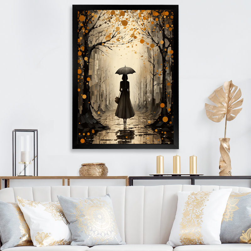 Iride Fashion Femme avec parapluie I - imprimé, Cadre photo noir, H 20 po x l 12 po x P 1 po