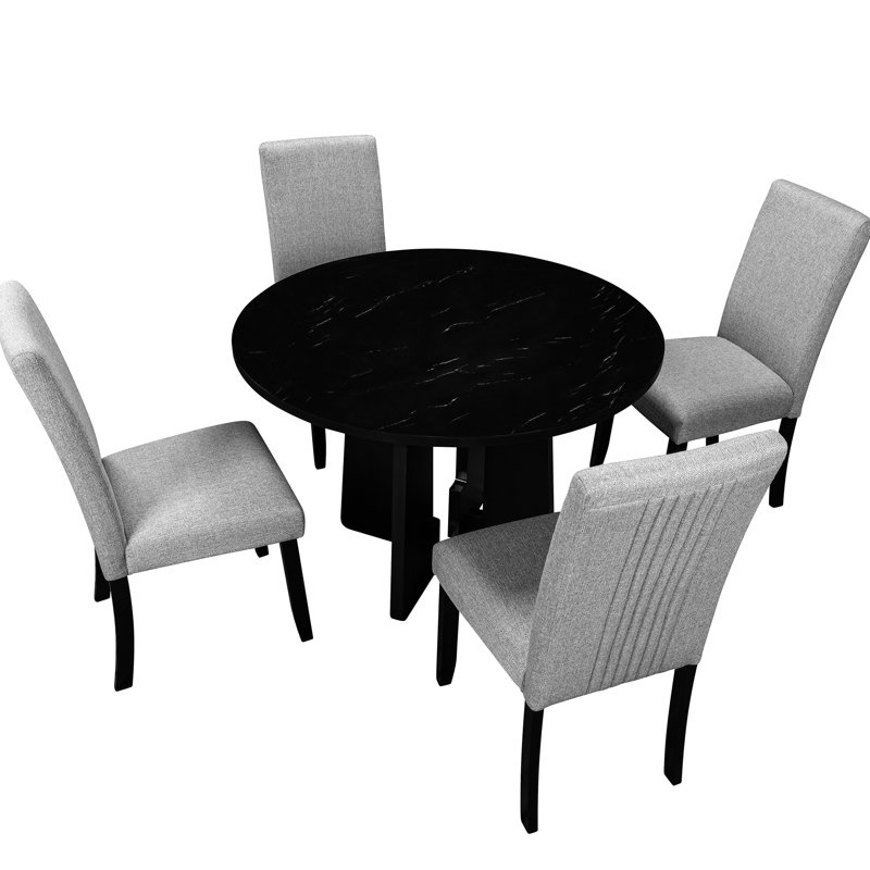 43-inch Round Dining Table With 4 Comfortable Upholstered Chairs - Stylish, 5 And Chair Construction,