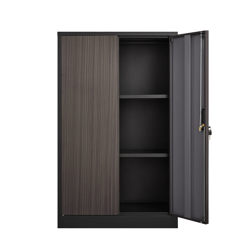 Armoire pliante noire avec portes verrouillables, séparateurs à hauteur réglable, idéale pour le bureau, porte à ressort et diviseurs de rangement exquis