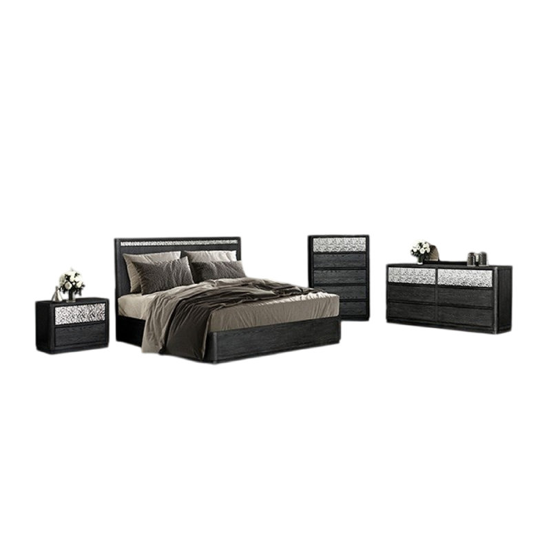 Ensemble de chambre à coucher grand lit 5 pièces Zoko, miroir USB, bois de frêne gris Zoko