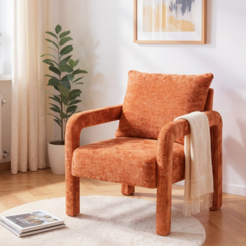 Upholstered Armchair, Orange Chenille