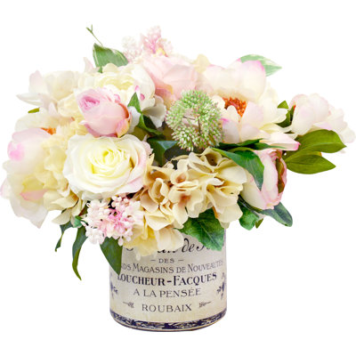 Peony and Hydrangea French Label Pot