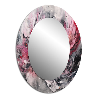 Evolving Shapes In Pink Marble I - Large Oval Wall Mirror On Metal