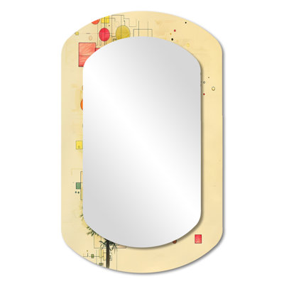 Subtle Tree Realms Retro Colors Pencil - Geometric Cylinder Large Wall Mirror, Green Asymmetrical Decorative Mirror, Printed Metal Art