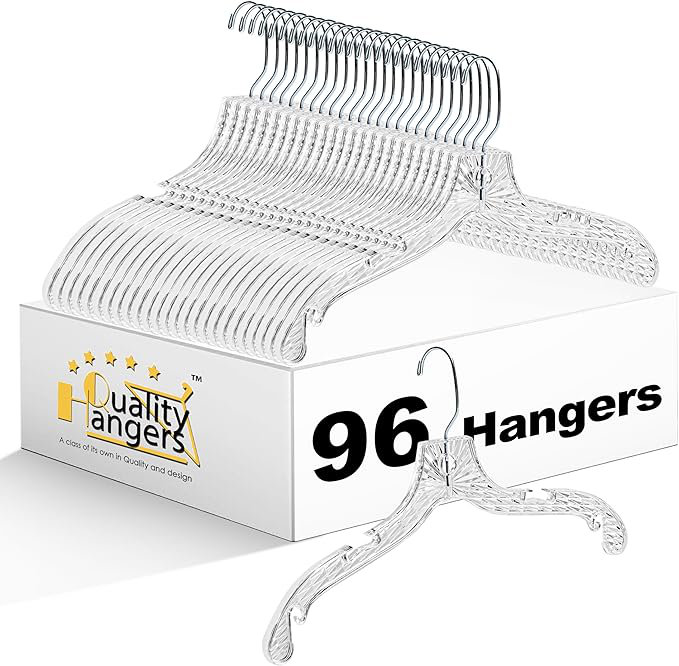 Quality Crystal Cut  Clear Plastic hanger with Swivel Hook and Precision Notches 17" 96 pack