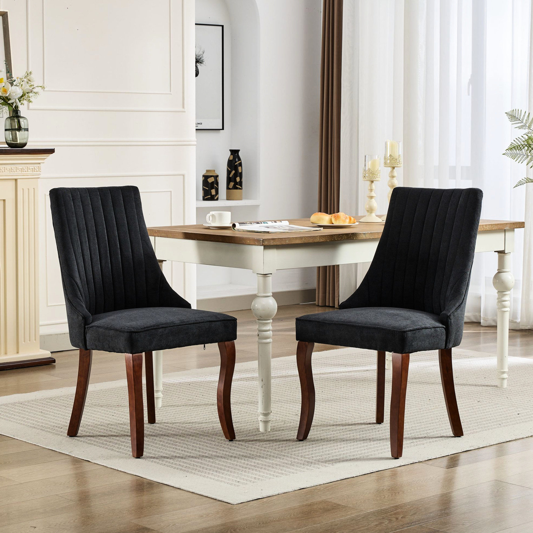 Lark Manor Of 2 Black Dining Chairs, Rayon Cloth Upholstery, High For ...