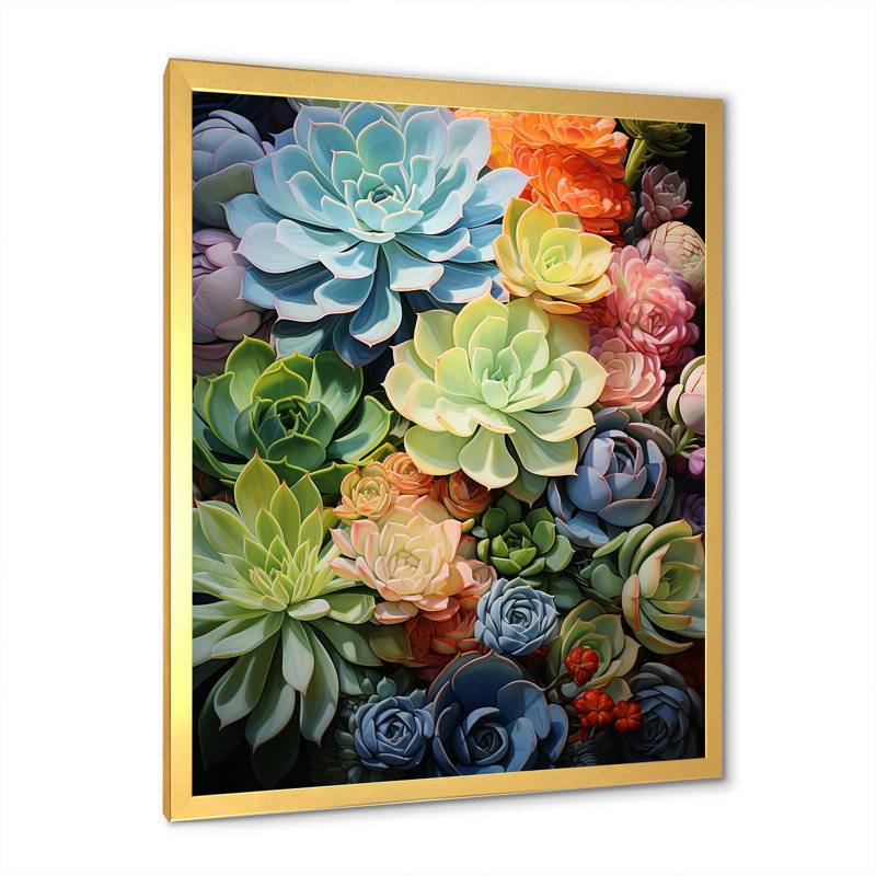 Multicolore succulent minimalisme minima - décoration murale succulente, H 20 po x l 12 po x P 1 po, Cadre doré simple