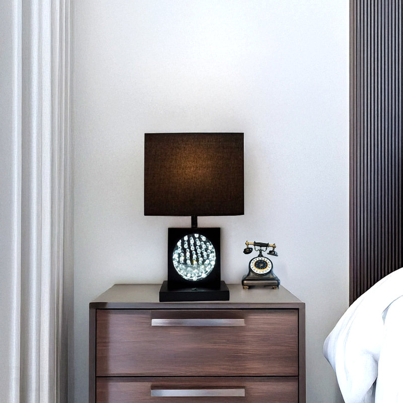 22"H Black Pewter Square Crystal Centerpiece With Night Light, Usb Port + Power Outlet, Black