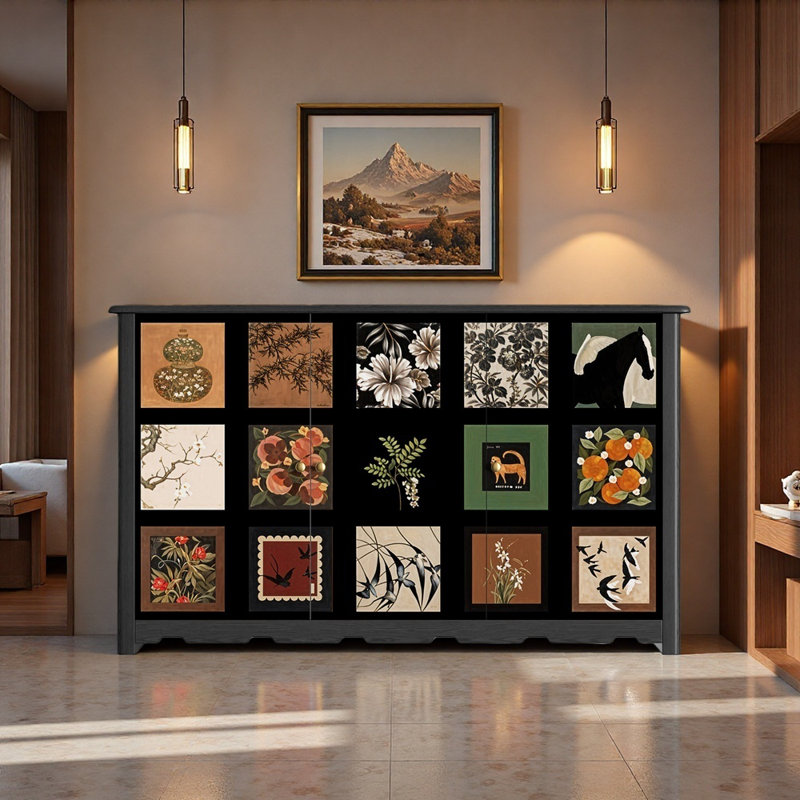 59.06'' Wide Solid Wood Sideboard, Black