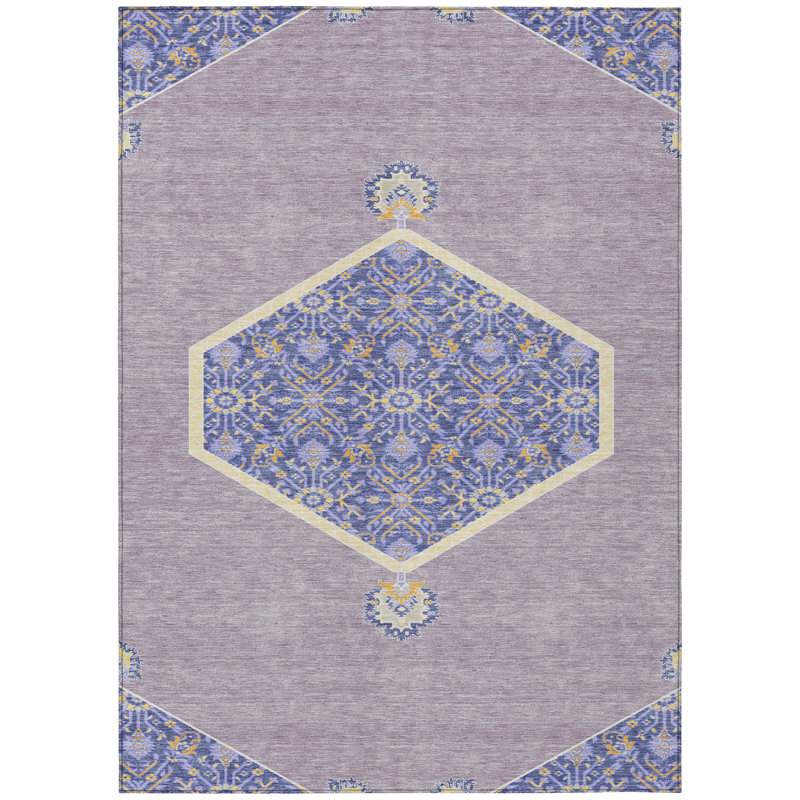 Lavender Rectangular Flat Woven Washable Synthetic Rug