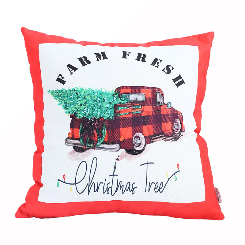 Red and White Christmas Truck Polyester Throw Pillow Cover