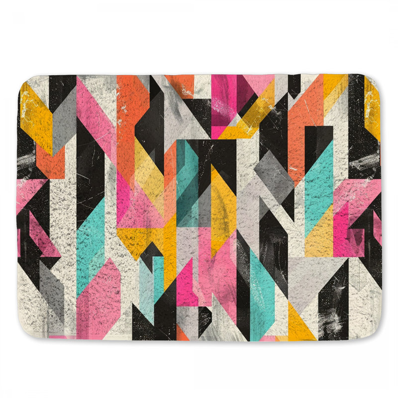 Tapis de bain géométrique abstrait pour salle de bain éclectique, L 24 po x l 17 po