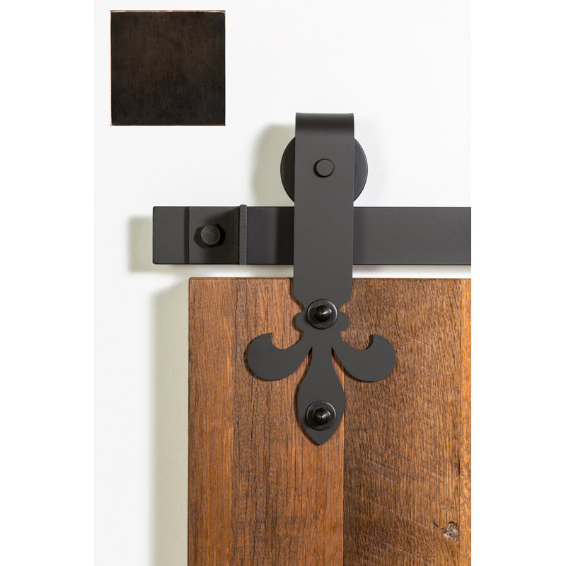 Ensemble de quincaillerie pour porte de grange standard Fleur-De-Lis, 72 po, Bronze antique