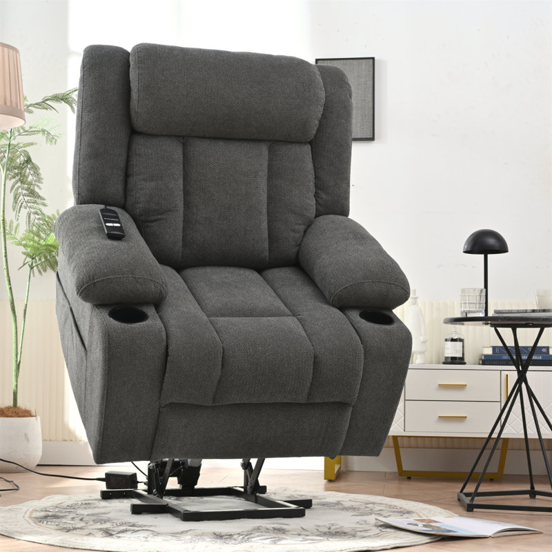 Power Lift Recliner Chair For Elderly,Fabric Lift Chairs For Living Room With Extended Footrest,Classic Single Sofa,Home Theater Seat With 2 Cup Holders,Side Pockets,Remote Control