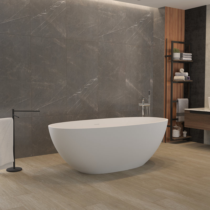 TQP-BA-22S05-63 63" x 38" Freestanding Soaking Solid Surface Bathtub with Drain
