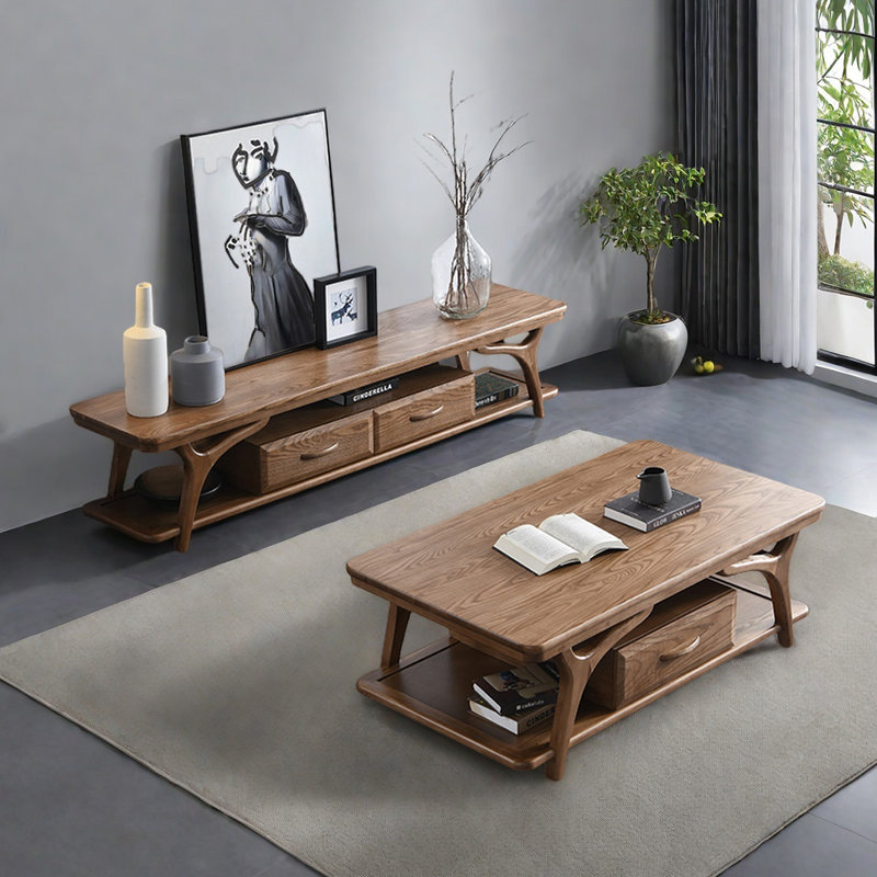 Nordic Solid Wood Coffee Table and TV Stand Set