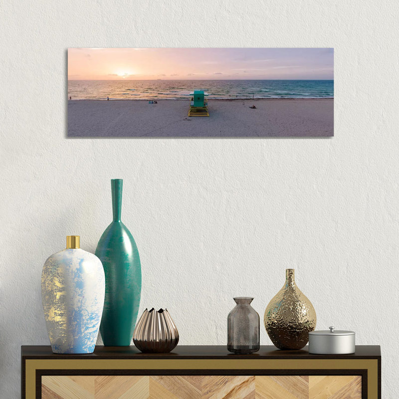 Panoramic Sunrise over Miami Beach 1 Piece Panoramic Wall Art on Canvas, 30.48cm H x 91.44cm W x 1.91cm D, Wrapped Canvas