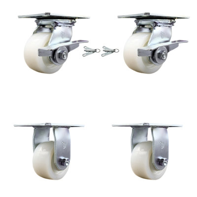 4 Piece Nylon Caster Set 2 Brakes/Swivel Locks and 2 Rigid