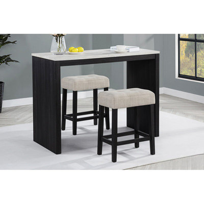 Ensemble 3 pièces à hauteur de comptoir en faux marbre, tabouret de siège capitonné avec repose-pieds, ensemble de bar de style contemporain