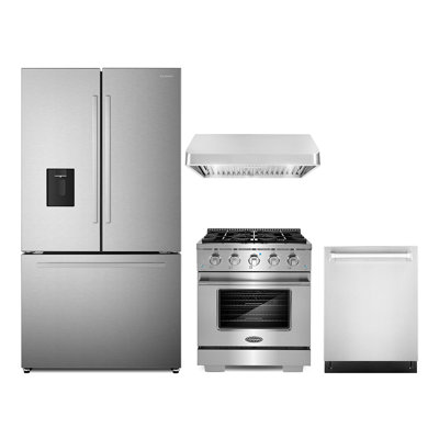 Cosmo 4 Piece Kitchen Appliance Package with French Door Refrigerator , 29.8'' Gas Freestanding Range , Built-In Dishwasher , and Under Cabinet Range -  COS-4PKG-653