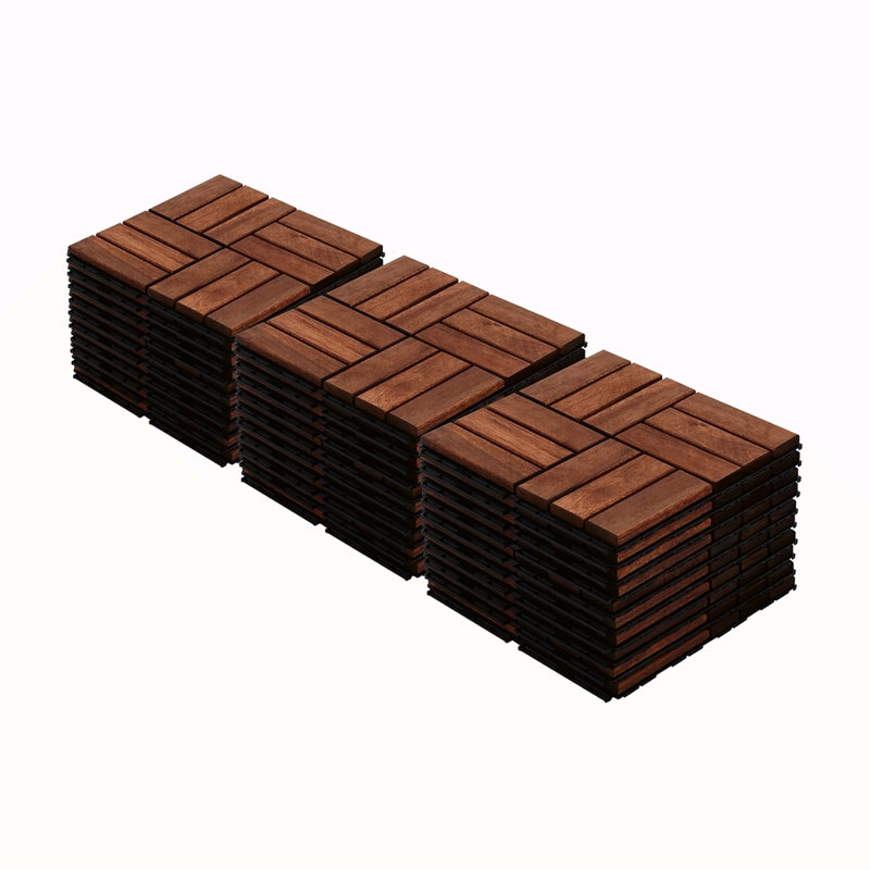 Carreaux de terrasse en bois d'acacia à motif de carreaux imbriqués, 30 PCS 12 po x 12 po, plancher de bois franc d'acacia pour terrasse, banc, côté piscine