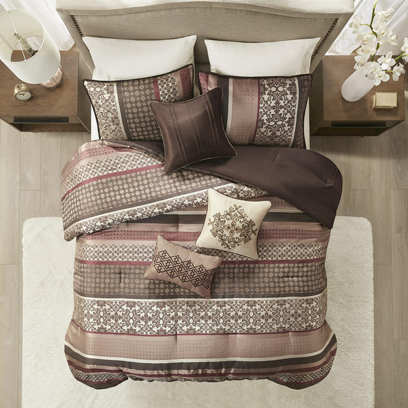 Ensemble d'édredon en polyester jacquard 7 pièces, Rouge, Grand édredon et 6 pièces supplémentaires