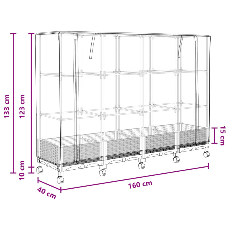 Elevated Planter, 129cm H x 160cm W x 40cm D, Black
